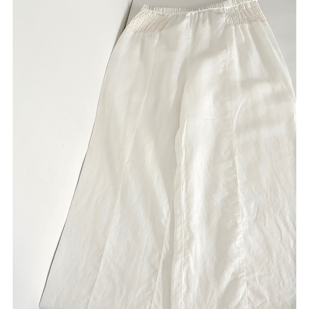 Sigrid Olsen Minimalist 100% Linen White Smocked Wide Leg Pants Size Large Beach - Picture 2 of 9